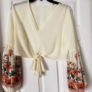 Shein floral crop tie top